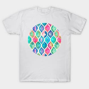 Watercolor Ogee Patchwork Pattern T-Shirt